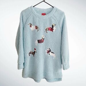NWT Joyland Woobie Holiday Tunic Sweatshirt Doggies Sequined